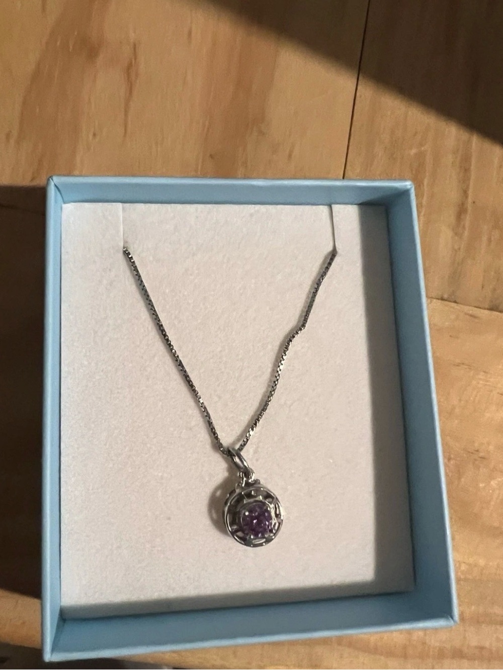 Sterling Silver Necklace with Purple Gemstone Pendant